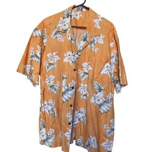 Aloha Republic XL Orange Green White Floral‎ Flowers Hawaiian Aloha Shirt